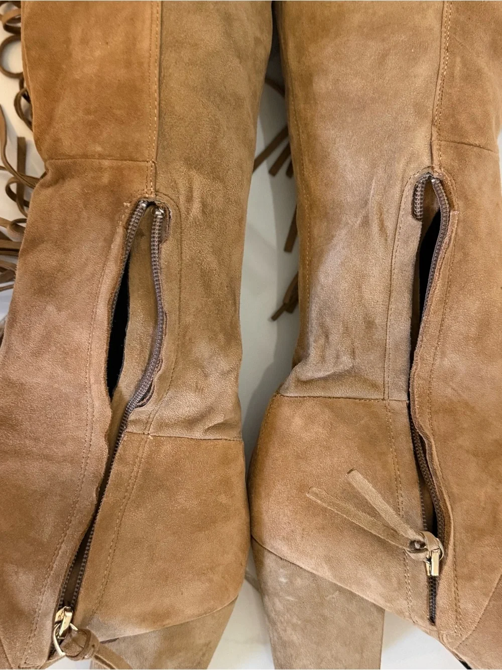 Rebecca Minkoff Tan Suede Fringe Over-the-Knee Boots